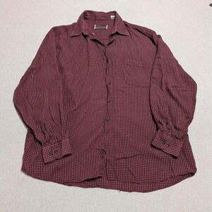 Johnston & Murphy Men's XL Burgundy Tan Plaid Tencel Long Sleeve Button Down